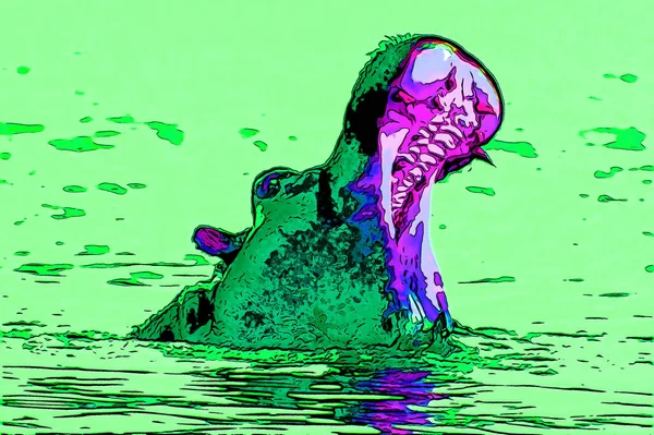 Hippo Illustration Pop Art Background Color Spots — Stock Fotó