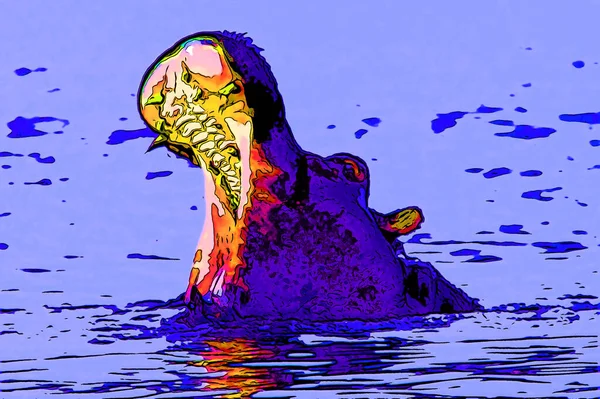 Hippo Illustration Pop Art Background Color Spots — Foto Stock