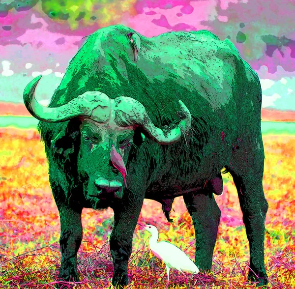 Buffalo Illustration Pop Art Background Color Spots — 图库照片