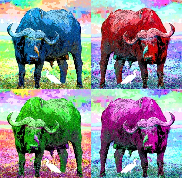 Buffalo Illustration Pop Art Background Color Spots — Photo