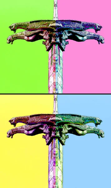 Sculptures Facade Ancient Gothic Cathedral Illustration Background Color Spots — Fotografia de Stock