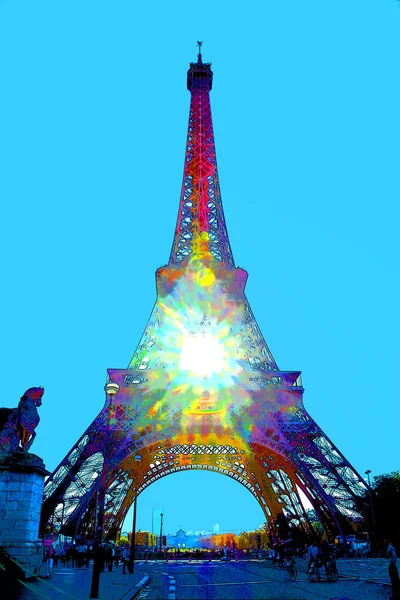 Eiffel Tower Paris France Illustration Background Color Spots — Zdjęcie stockowe