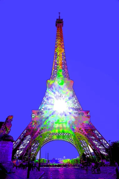 Pop Konst Eiffeltornet Gjort Järn Jugendstil Paris Den Franska Huvudstaden — Stockfoto
