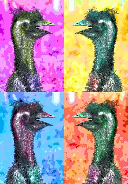 Ostrich Illustration Pop Art Background Color Spots — Foto Stock