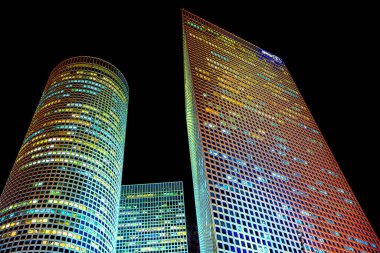 bottom view of skyscrapers illustration pop-art background with color spots