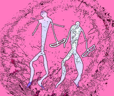 Mağara resimleri renk lekeli pop-art arkaplan