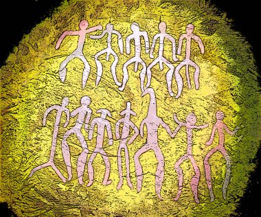 Mağara resimleri renk lekeli pop-art arkaplan