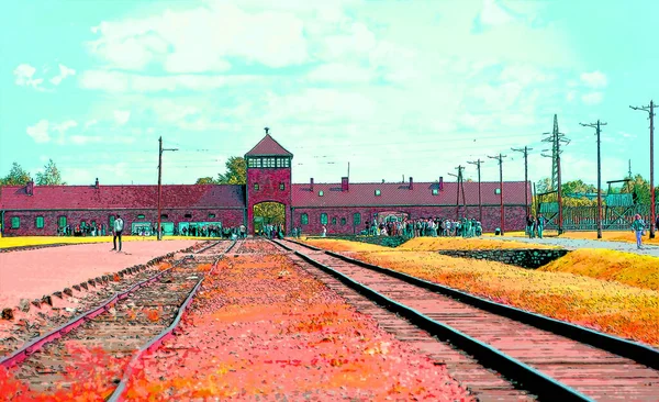 Auschwitz Birkenau Poland Auschwitz Concentration Camp Entrance Network German Nazi — Stock Fotó