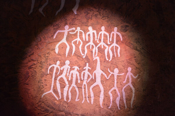 Cave paintings illustration pop-art background with color spots