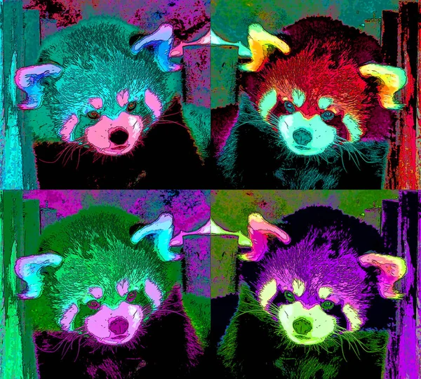 cute red panda Pop art  icon with color spots.