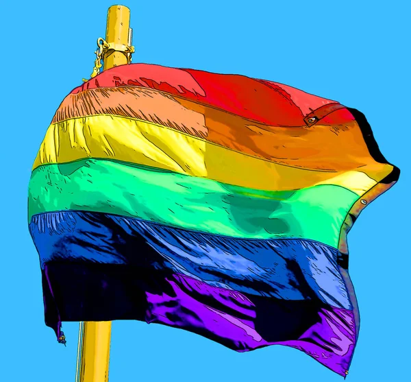 gay pride flag waving in the wind.