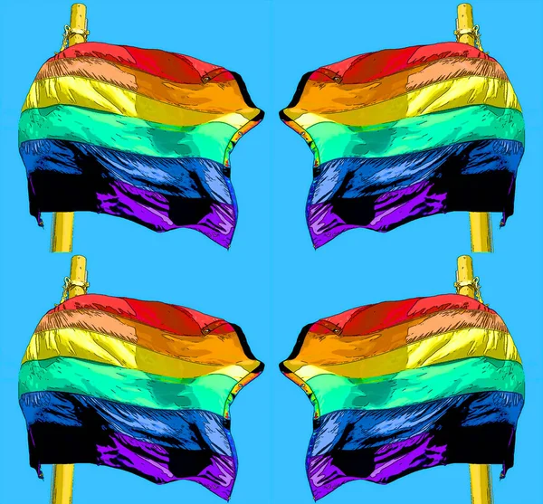 Colorful Rainbow Flags Blue Background — 图库照片