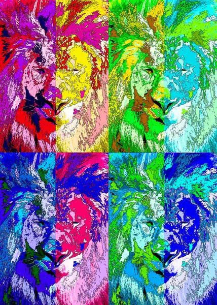 Lion Head Illustration Pop Art Style Icon Color — Photo