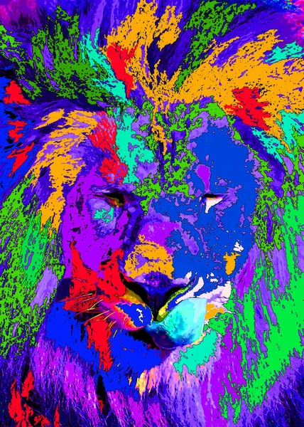 Lion Illustration Pop Art Background Color Spots — Φωτογραφία Αρχείου