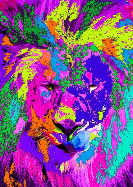 Lion Head Illustration Pop Art Style Icon Color — Zdjęcie stockowe