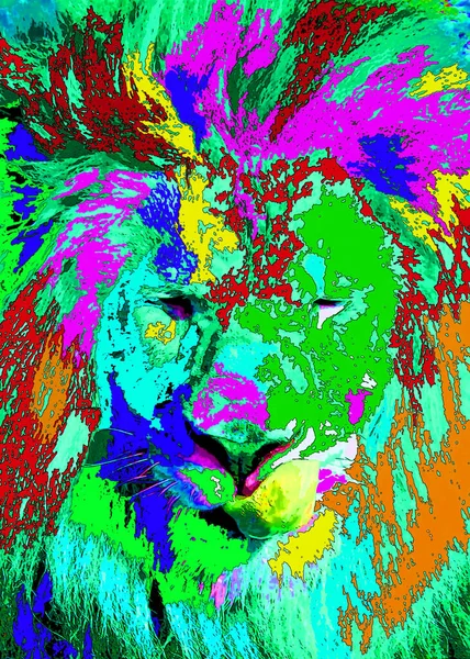 Lion Illustration Pop Art Background Color Spots — Photo