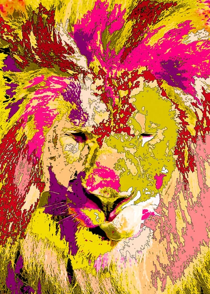 Lion Illustration Pop Art Background Color Spots — ストック写真