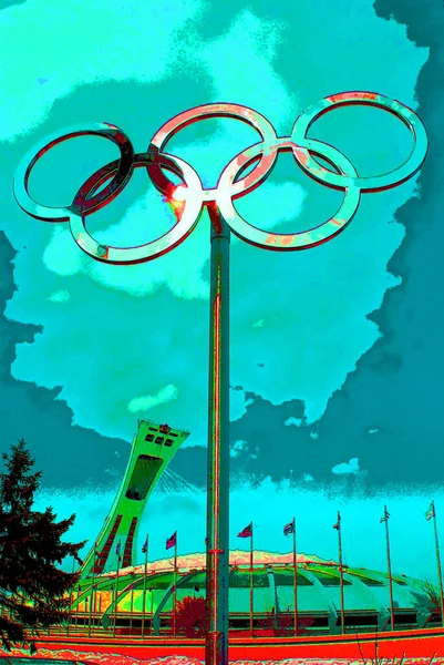 Montreal Quebec Canada Montreal Olympic Stadium Tower Olympic Rings Cauldron — Stok Foto