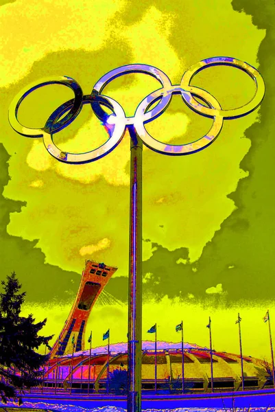 Montreal Quebec Canada Montreal Olympic Stadium Tower Olympic Rings Cauldron — Fotografia de Stock