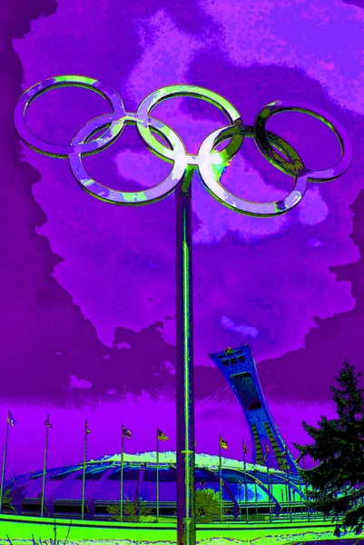 Montreal Quebec Canada Montreal Olympic Stadium Tower Olympic Rings Cauldron — Fotografia de Stock
