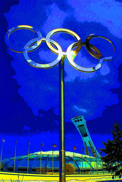 Montreal Quebec Canada Montreal Olympic Stadium Tower Olympic Rings Cauldron – stockfoto