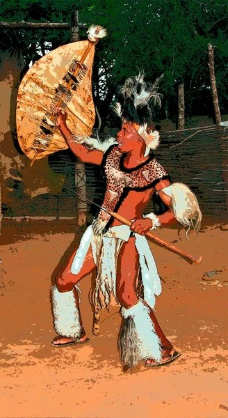 Sakaland November Young Man Wears Traditional Zulu Warrior Sign Illustration — стоковое фото