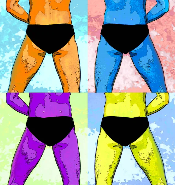 Young Man Lingerie Illustration Pop Art Background Icon Color Spots — ストック写真