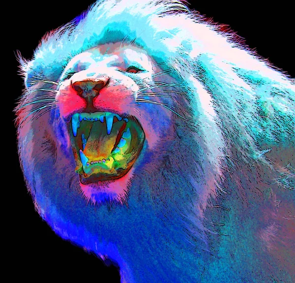 Lion Segno Illustrazione Pop Art Icona Sfondo Con Macchie Colore — Foto Stock