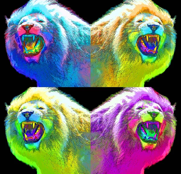 Lion sign illustration pop-art background icon with vivid color spots