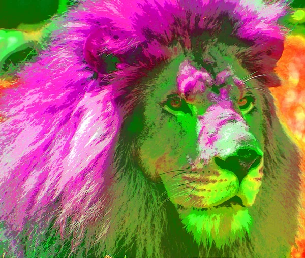 ライオンサインイラスト ポップアートの背景アイコンとカラースポット — ストック写真