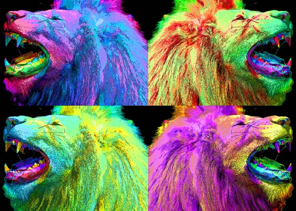 Illustration Signe Lion Icône Fond Pop Art Avec Taches Couleur — Photo