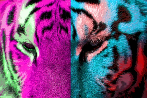 Иллюстрация Знака Тигра Иконка Поп Арта Цветовыми Пятнами — стоковое фото