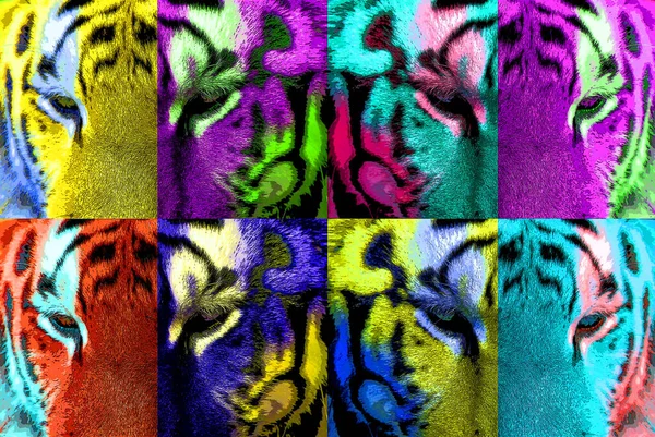 Иллюстрация Знака Тигра Иконка Поп Арта Цветовыми Пятнами — стоковое фото