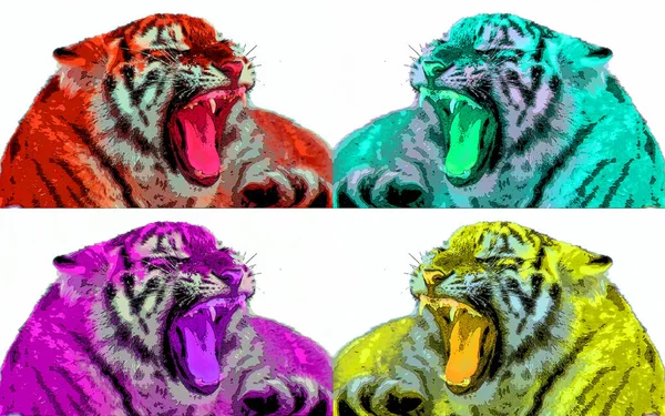 Тигр Ілюстрація Поп Арт Фон Кольоровими Плямами — стокове фото