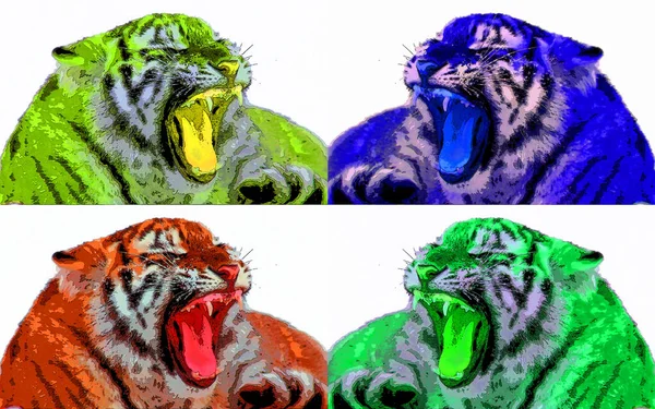Tiger Illustration Pop Art Background Color Spots — Φωτογραφία Αρχείου