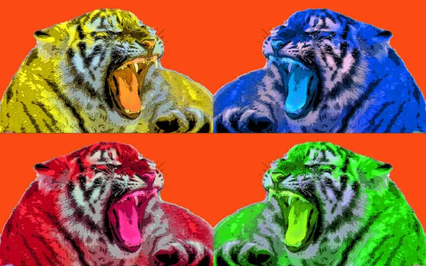 Tiger Illustration Pop Art Background Color Spots — 图库照片