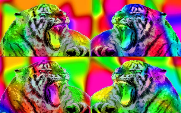 Tiger Illustration Pop Art Background Color Spots — 스톡 사진