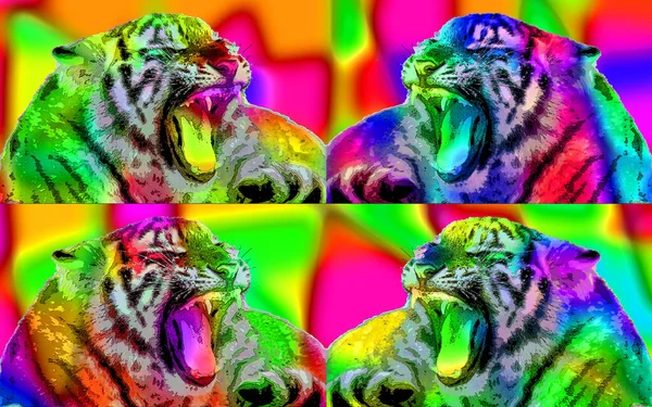 Tiger Illustration Pop Art Background Color Spots — Φωτογραφία Αρχείου