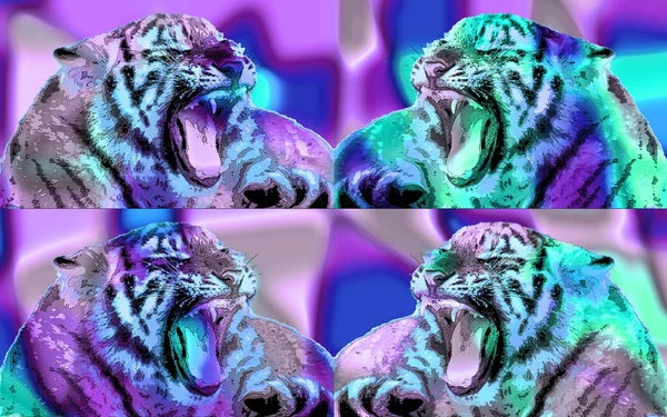 Tiger Illustration Pop Art Background Color Spots — ストック写真