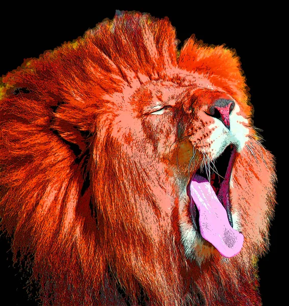 Lion Illustration Pop Art Background Color Spots — 스톡 사진