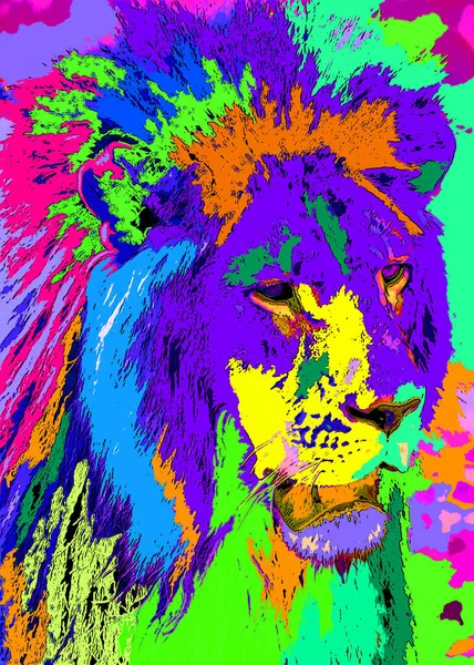 Illustration Signe Lion Icône Fond Pop Art Avec Taches Couleur — Photo