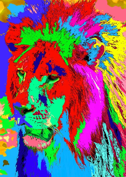 Löwenzeichen Illustration Pop Art Hintergrund Symbol Mit Farbflecken — Stockfoto