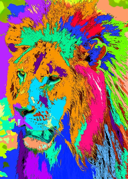 Lion Segno Illustrazione Pop Art Icona Sfondo Con Macchie Colore — Foto Stock