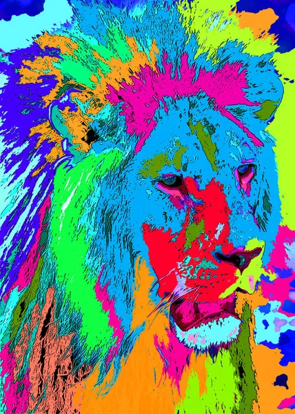 Lion Znak Ilustracja Pop Art Tło Ikona Kolorowe Plamy — Zdjęcie stockowe