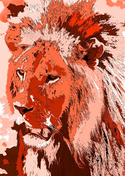 Lion sign illustration pop-art background icon with color spots