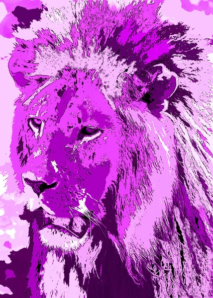 Illustration Signe Lion Icône Fond Pop Art Avec Taches Couleur — Photo