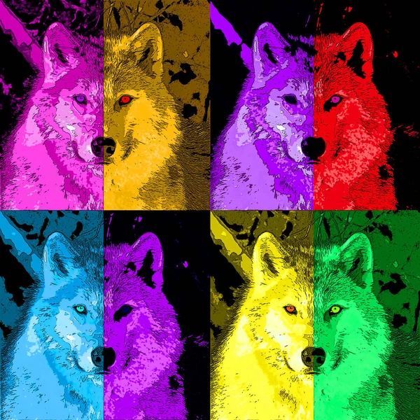 Wolf Illustration Pop Art Background Color Spots — Zdjęcie stockowe