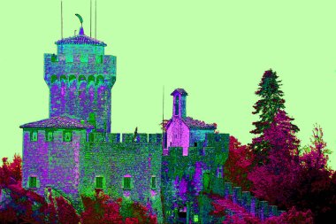 Renkli antik güzel kale resimleme arkaplanı