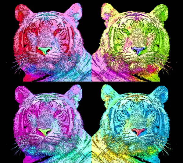 Tiger Illustration Pop Art Background Color Spots — Stockfoto