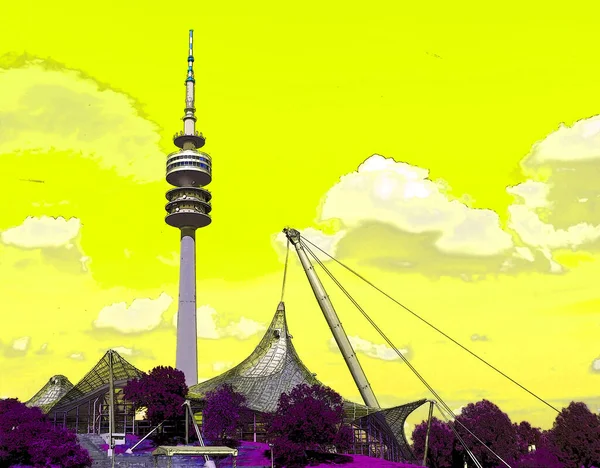 Munich Niemcy Czerwiec Tower Stadium Olympiapark Monachium Niemcy Park Olimpijski — Zdjęcie stockowe